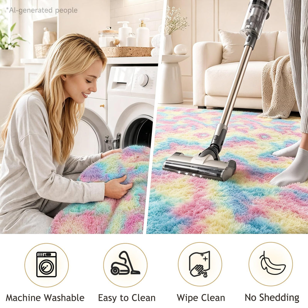 Ophanie Rainbow Rug for Bedroom Girls,Unicorn Colorful Fluffy Soft Cute Fuzzy Area Rugs,Shag Plush Shaggy Bedside Floor 4x6 Furry Carpet for Kids Baby Teen Dorm Decor with Over 99 pcs Pile fibers