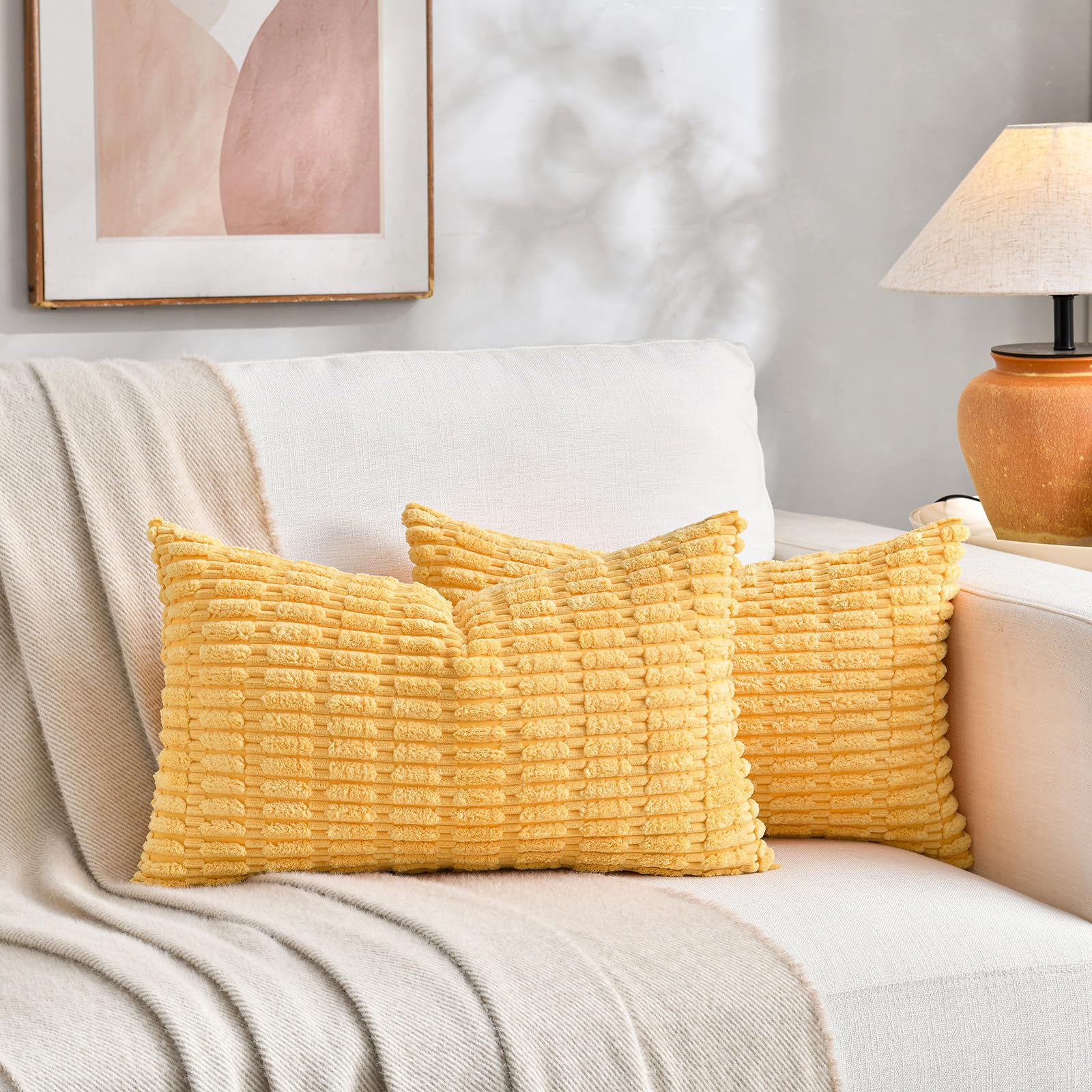 Fancy Homi 4 Packs Decorative Throw Pillow Covers for Living Room Couch Bed, Modern Farmhouse Boho Home Décor Accent Cushion Case, 20" x 12", Yellow Green Series