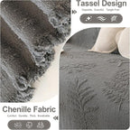 HANDONTIME Washable Couch Covers for Sofa Boho Couch Covers for 3 Cushion Sofa Pet Friendly Grey Chenille Jacquard Couch Protector for Dogs Plant Branch Sectional Cover Sofa Slipcovers, 71" X 134"