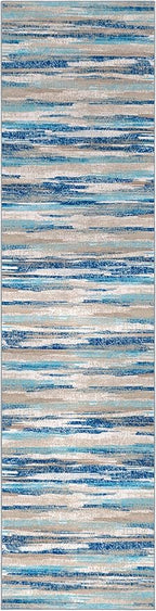 Lansny Modern Abstract Hallway Runner Rug, Blue Washable Kitchen Runner Non-Slip Soft 2x8 Runner Rug Thin Print Faux Wool Carpet for Entryway Bedroom Laundry Room Indoor