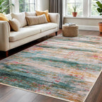 KOZYFLY Washable Area Rug 5x7 Modern Ombre Thin Rugs for Living Room Non-Slip Soft Striped Rug for Bedroom, Print Green Abstract Carpet for Laundry Kid Room