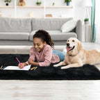 Tepook Soft Runner Rugs for Bedroom 2x6 ft with Rubber Backing, Black Fluffy Rugs for Living Room, Shag Bedside Rug Fuzzy Plush Carpet for Room, Area Rug for Dorm Nursery Hallway Indoor Home Decor