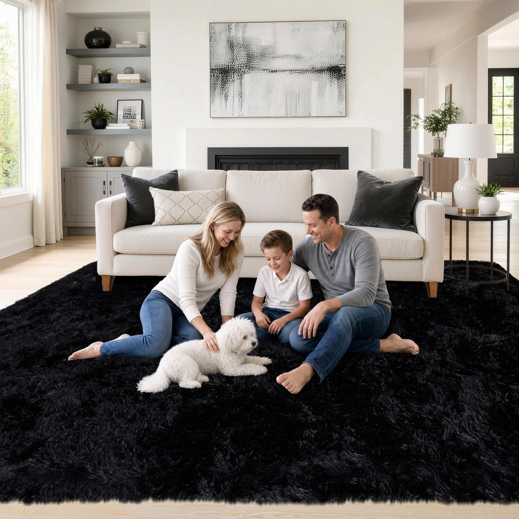 8x10 Area Rugs for Living Room: Fluffy Shag Soft Washable Rug Large Fuzzy Plush Indoor Carpet for Bedroom Nursery Playroom Kids Girls Boys Room (Black, 8'x10')