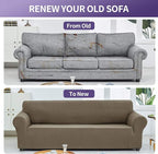 Joccun Stretch Couch Cover Slipcovers, 1-Piece Sofa Covers for 3 Cushion Couch Spandex Jacquard Washable Furniture Protector Cover for Living Room,Kids,Pets(Sofa,Fossil)