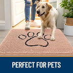 OLANLY Dog Door Mat for Muddy Paws 36x24, Paw Print Design, Absorbs Moisture and Dirt, Absorbent Non-Slip Washable Doormat, Quick Dry Chenille Mud Mat for Dogs, Entry Indoor Entryway Carpet, Peach