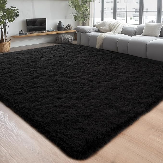 Chicrug Soft Area Rugs for Bedroom Living Room Plush Fluffy Rug 6x9 Feet, Shag Furry Area Rug Carpet Non Shedding for Nursery Children Kids Girls Room Home Decorative, Black