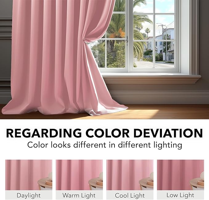 Deconovo Blackout Curtains, Thermal Insulated, W42 x L95 2 Panels, Back Tab, Machine Washable, Room-Darkening Drapes for Bedroom/Living Room Coral Pink
