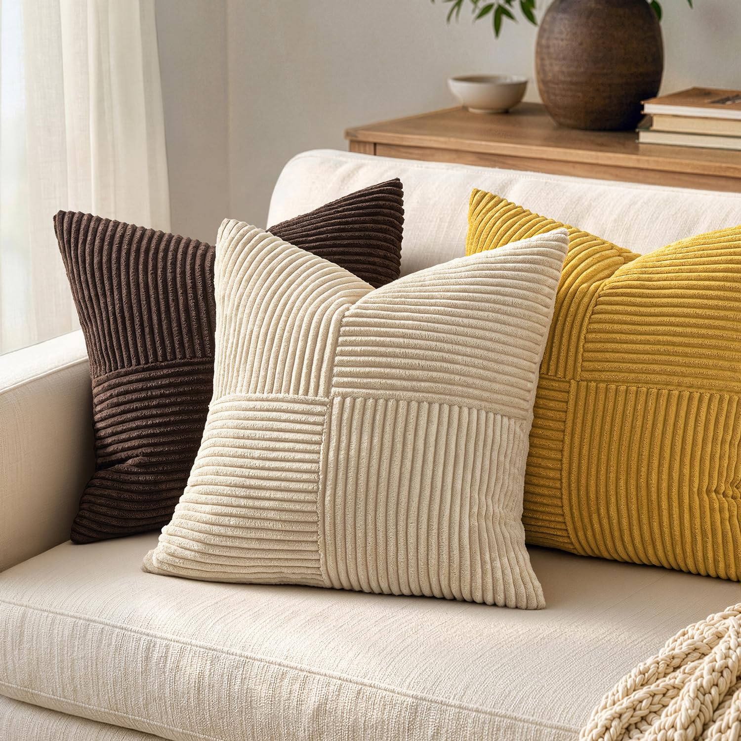 MIULEE Mustard Yellow Decorative Throw Pillow Covers for Couch 18x18 Inch