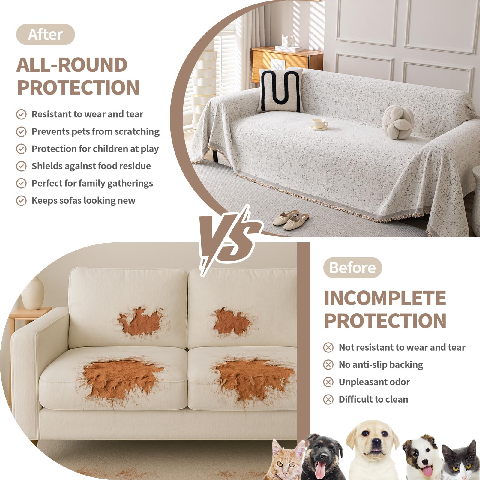 KaviKon Couch Cover for Sofa, Boho Sofa Covers Washable 4 Cushion for Dogs