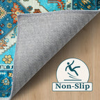 SERISSA 5ft Washable Non Slip Round Boho Area Rug for Bedroom，Blue