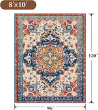 Rugflix 8x10 Area Rug for Living Room, Machine Washable Area Rugs with Non-Slip Backing, Large Soft Boho Vintage Rug for Bedroom, Dining Room, Low Pile Carpet, Kids Pet Friendly, Red