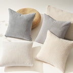 Topfinel 4 Packs Neutral Decorative Throw Pillows Covers 26x26 Inch for Living Room Couch Bed Sofa, Rustic Farmhouse Boho Neutral Home Decor, Soft Plush Striped Corduroy Square Cushion Case 65x65 cm