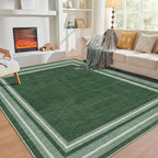 OPPODREAM Border Soft Area Rugs 8x10, Washable Green Rug with Non Slip Backing, 8 x 10 Faux Cashmere Low-Pile 8x10 Carpet