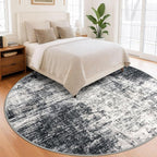 IOHOUZE Abstract Round Area Rug 8 Ft Washable Circle Rugs Large Round Rug Non Slip Thin Soft Circle Rugs, Printed Faux Wool Floor Carpet for Bedroom Living Room Dining Room Nursery, Black Grey