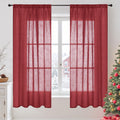 BGment Burgundy Linen Curtains 63 Inches Long for Living Room, Semi Sheer Window Drapes Lightweight Rustic Country Textured with Rod Pocket for Dining Bedroom, 2 Panels, Each 42 Inch Wide