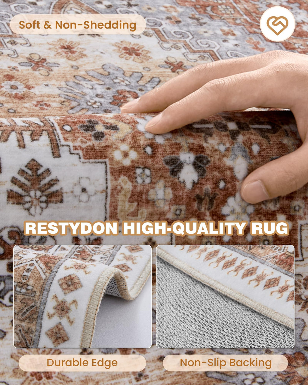 Restydon 2x5 Rug Runner Non-Slip Washable Rugs for Entryway, Orange