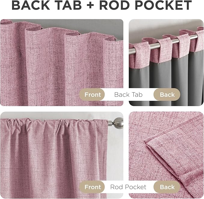 Joydeco Blackout Curtains for Bedroom - 108 Inch Long 100% Light Blocking 2 Panels Set Pink Drapes, Thermal Insulated Room Darkening Curtains, Linen Textured for Living Room, Rod Pocket & Back Tabs