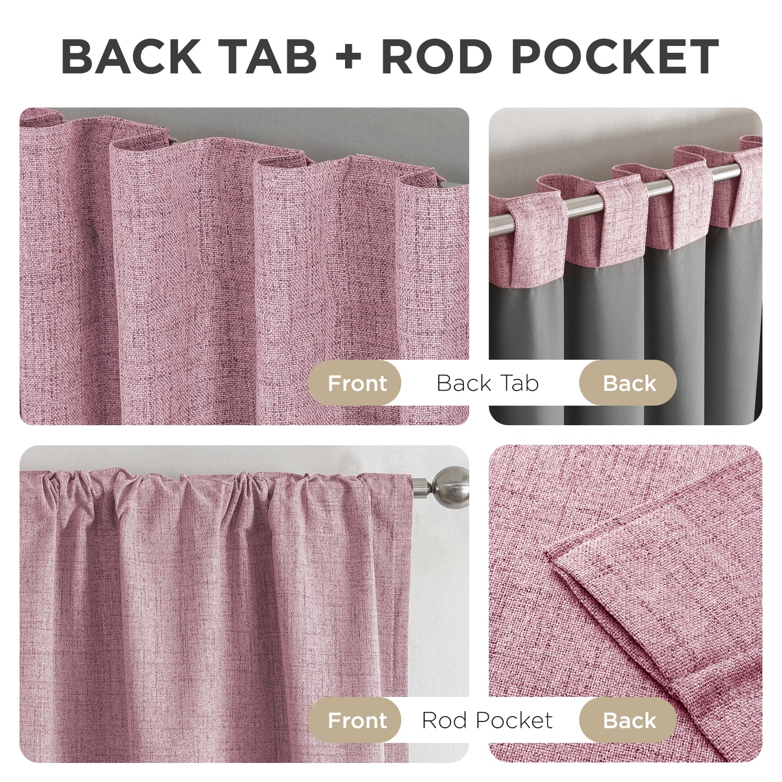 Joydeco Linen Blackout Curtains for Bedroom - 100% Light Blocking 1 Panels, Pink Drapes 100" W x 108" L, Thermal Insulated Room Darkening Curtains for Living Room, Rod Pocket & Back Tabs