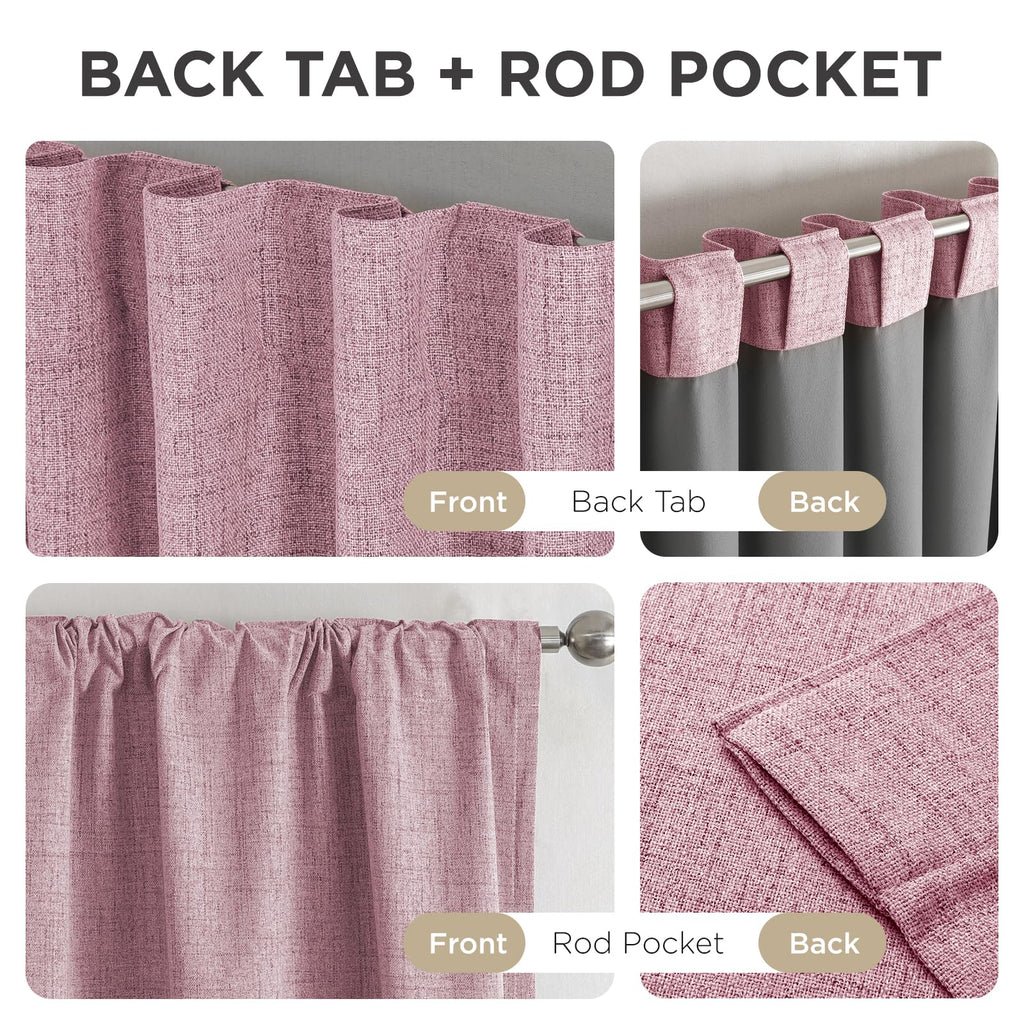 Joydeco Blackout Curtains for Bedroom - 100% Light Blocking 2 Panels Set Pink Drapes 66" W x 96" L, Thermal Insulated Room Darkening Curtains, Linen Textured for Living Room, Rod Pocket & Back Tabs