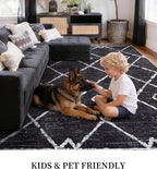 YIHOUSE Moroccan Rugs for Living Room, 8x10 Black and White Aztec Area Rug, Western Geometric Soft Low-Pile Washable Rugs for Bedroom, Dining Room