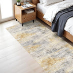 3x7 Runner Rug Washable Abstract: Non Slip Hallway Floor Mat Grey/Yellow