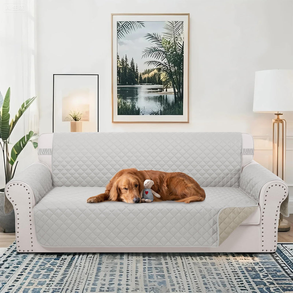 Luxshare Home Reversible Couch Cover for 3 Cushion, Sofa, Light Grey/Beige
