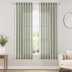 Nanspring Sage Green Linen Curtains 63 Inches Length 2 Panels Set for Living Room Back Tab Pocket Light Filtering Semi Sheer Drapes Cotton Linen Textured Pale Green Window Curtain 52X63 Inches