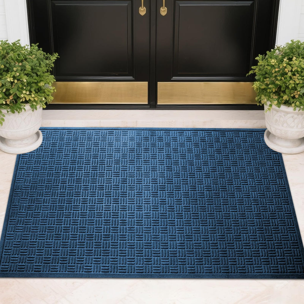 Mibao Front Door Mat Outdoor Entrance, 61.5" x 36" Heavy Duty Welcome Mat, Waterproof Dirt Trapper Doormat, Super Absorbent Indoor Entryway Mat for Patio & Porch - Blue