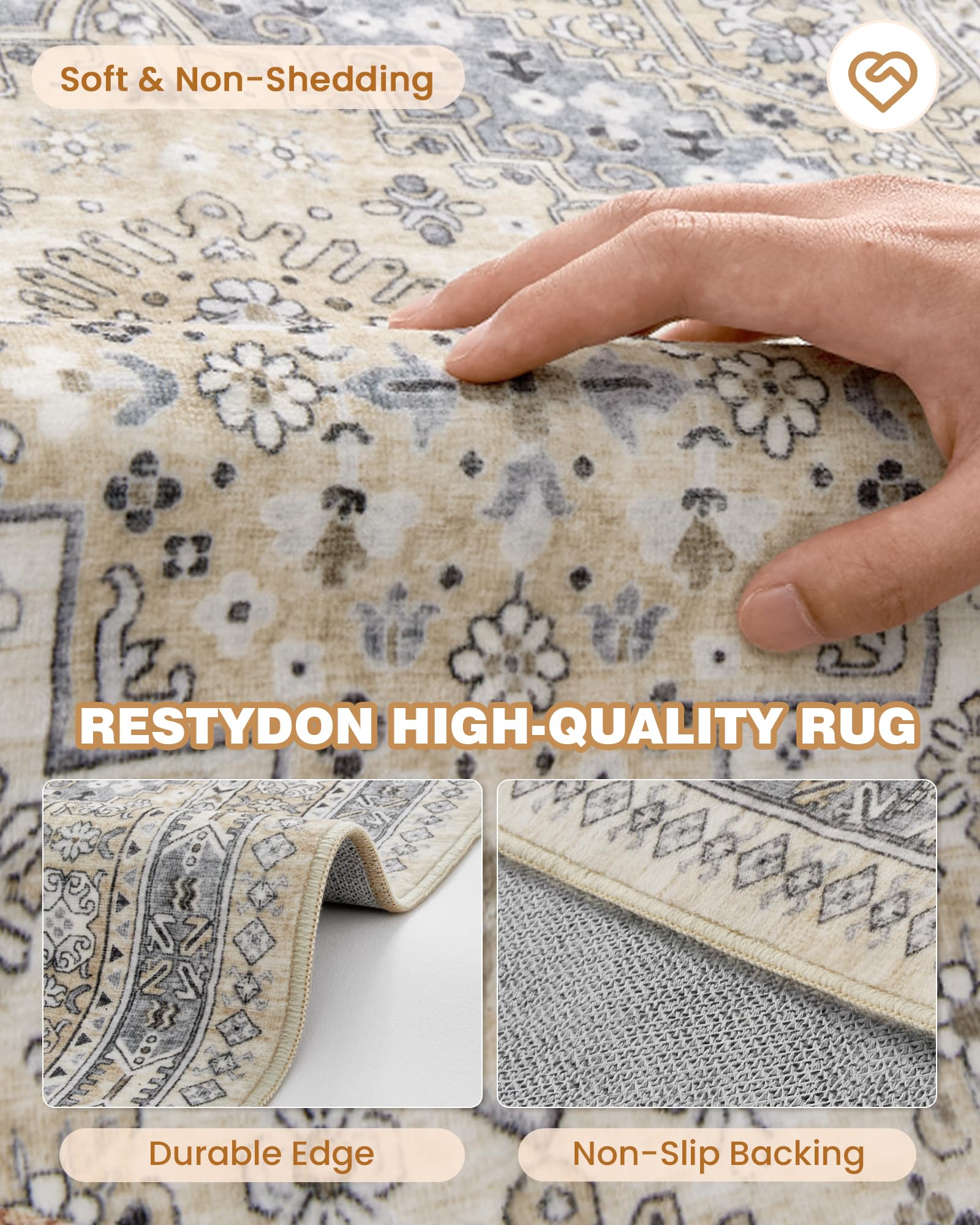 Restydon Area Rugs 5x7 Washable Rugs for Living Room, Beige