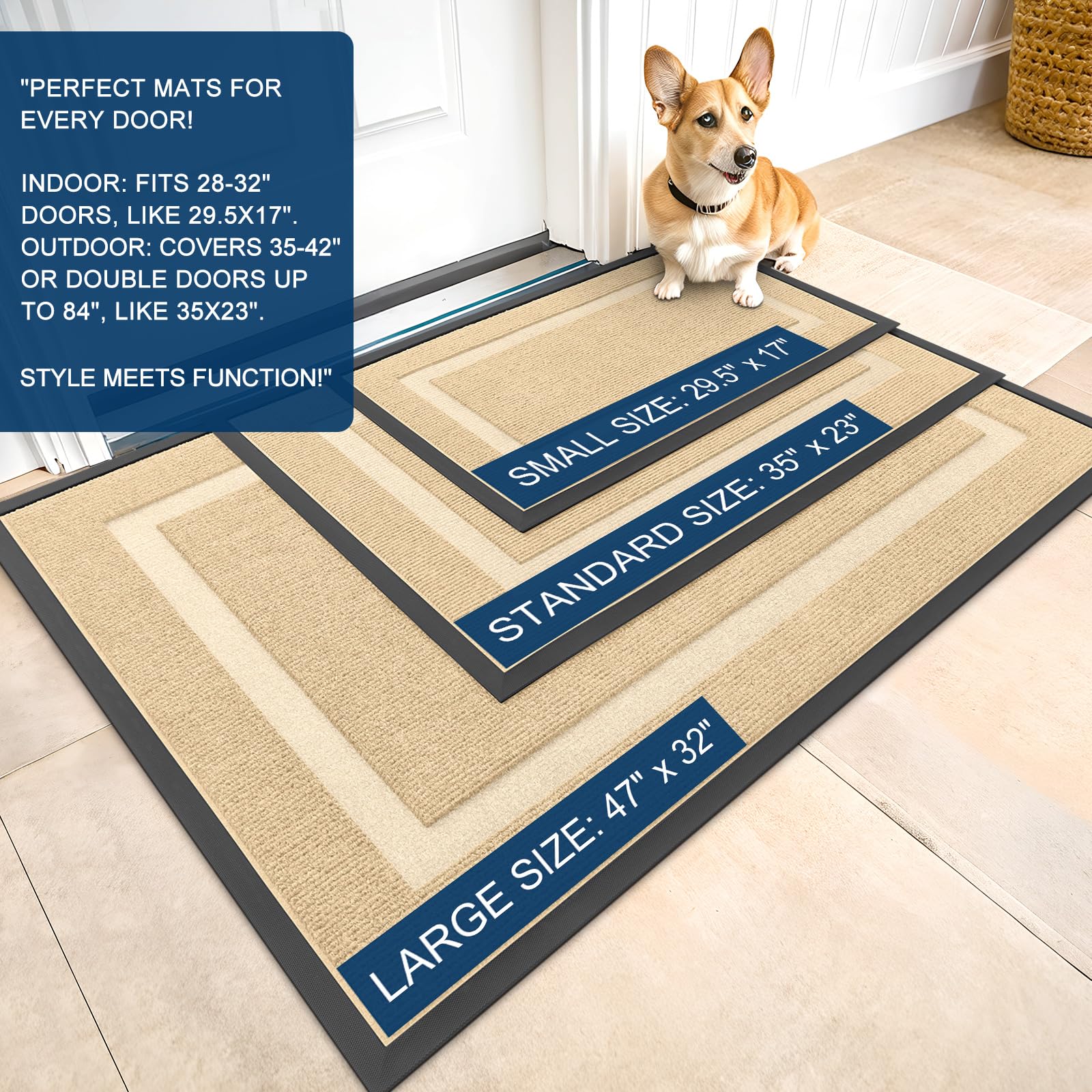 OLANLY Front Door Mat Outside 47x17, All-Season Heavy-Duty Rubber Doormat
