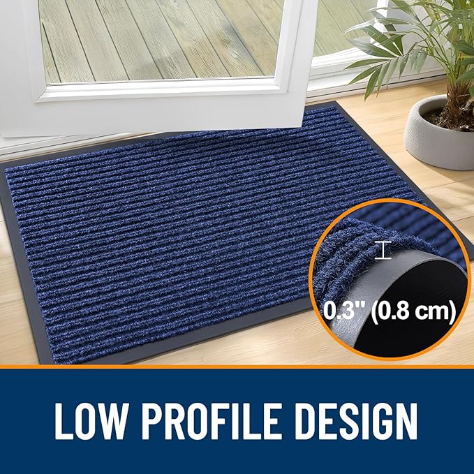 OLANLY Front Door Mat Indoor Outdoor Entrance, 2-Pack 47 x 32 Inch, Waterproof Heavy Duty Doormat, Fade Resistant, Low Profile, Easy Clean Patio Porch Welcome Floor Mats for Entry, Blue
