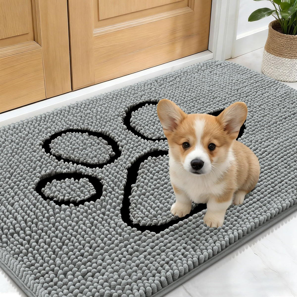 OLANLY Dog Door Mat for Muddy Paws 24x16, Super Absorbent Chenille Mud Mat