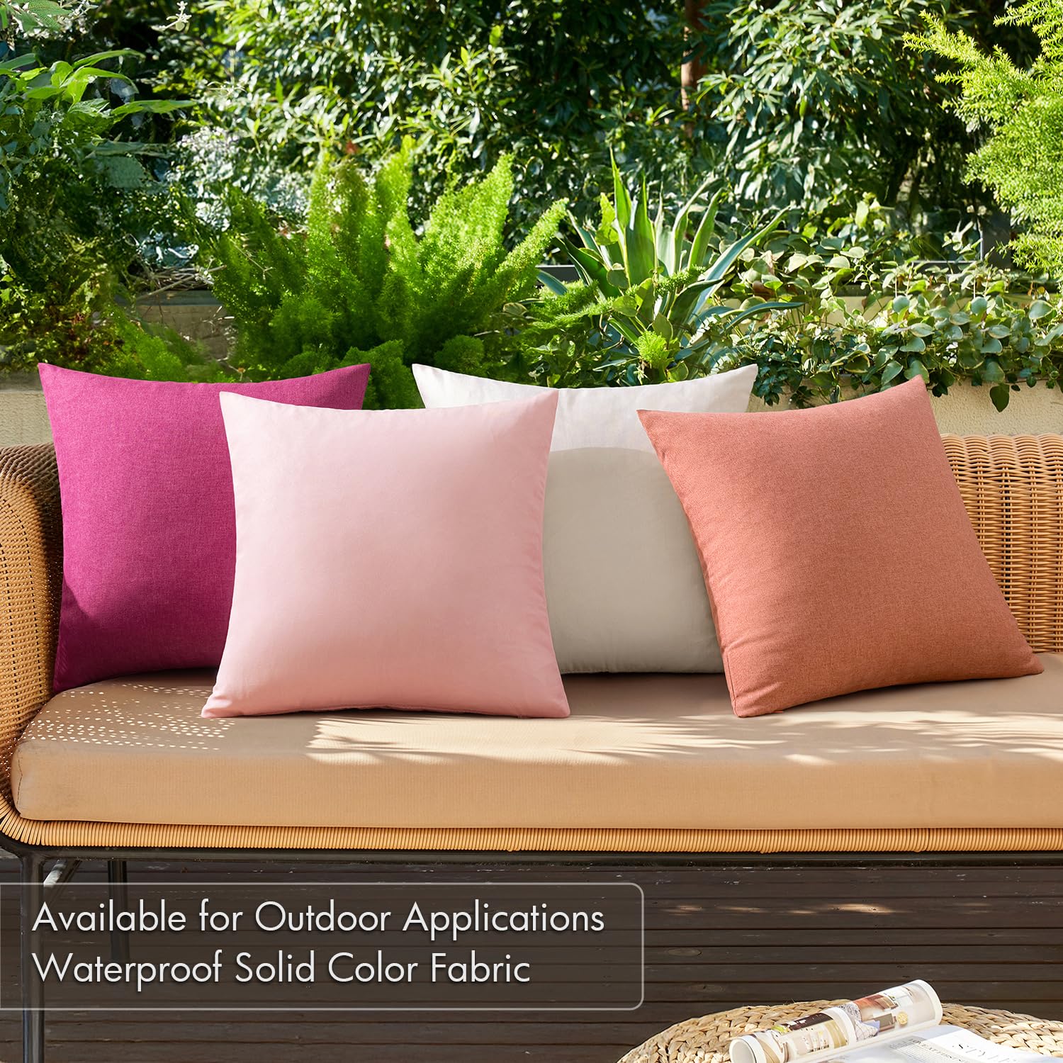 MIULEE Pack of 4 Decorative Outdoor Throw Pillow Covers Linen Waterproof Pillow Covers Summer Farmhouse Cushion Cases for Patio Garden Tent Balcony Couch Sofa 18x18 Inch Pink