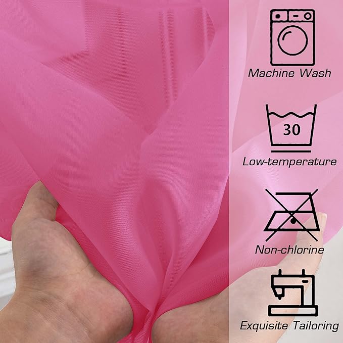 OWENIE Hot Pink Sheer Curtains for Bedroom Living Room 90 Inches Long, Elegant Solid Light Filtering Window Curtain Panles, Modern Rod Pocket Hot Pink Curtain, 2Pcs, Each 42" W x 90" L