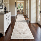 3x14 Washable Hallway Runner Rug - Non Slip Kitchen Runner Rugs with Rubber Backing Vintage Low-Pile Carpet Runners for Entryway Dining Room Laundry Room Home Decor (Cream/Camel)