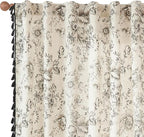 jinchan Linen Blend Curtain Floral Curtains for Living Room 63 Inch Length Printed Curtains with Tassels Rod Pocket Farmhouse Rustic Peony Flower Patterned Drapes Bedroom Window Curtains Set 2 Panels