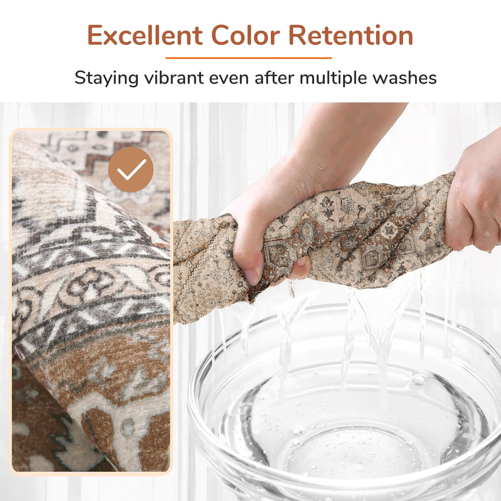 OPPODREAM Soft Area Rugs 3x5, Persian-Inspired Washable Rug, Brown