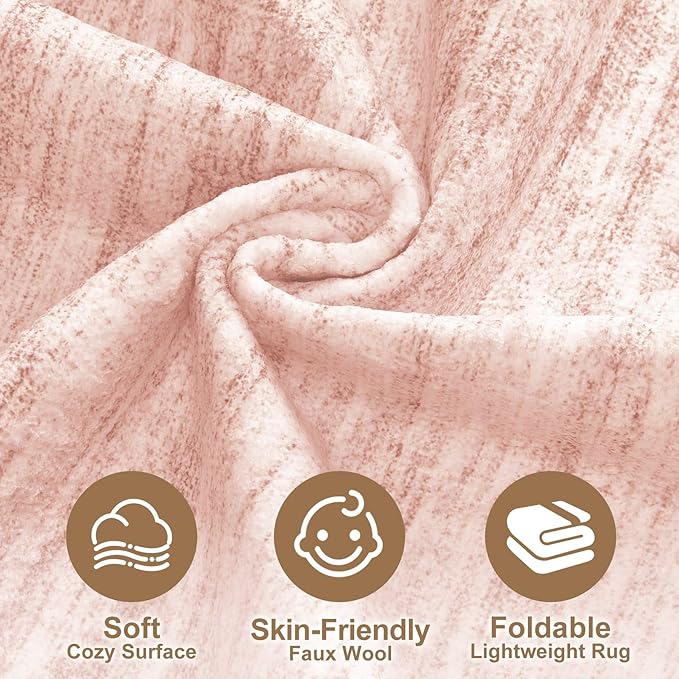 Nakagishi 10x14 Area Rugs Living Room: Washable Large Vintage Rug Neutral Non-Slip Soft Stain Resistant Indoor Carpet for Bedroom Nursery Dining Room Office Playroom - Pink-01