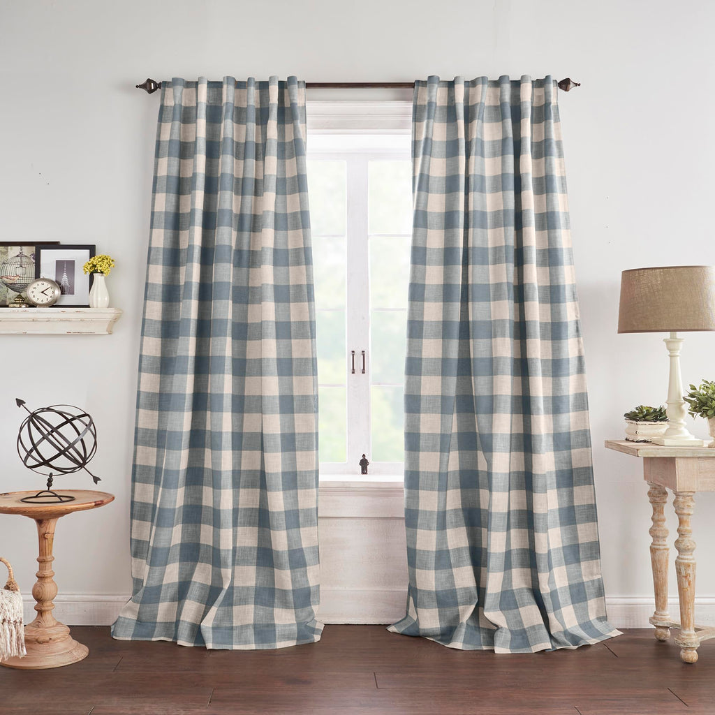 Threadmade Grainger Buffalo Check Blackout Window Curtain, Chambray - 52" W x 84" L