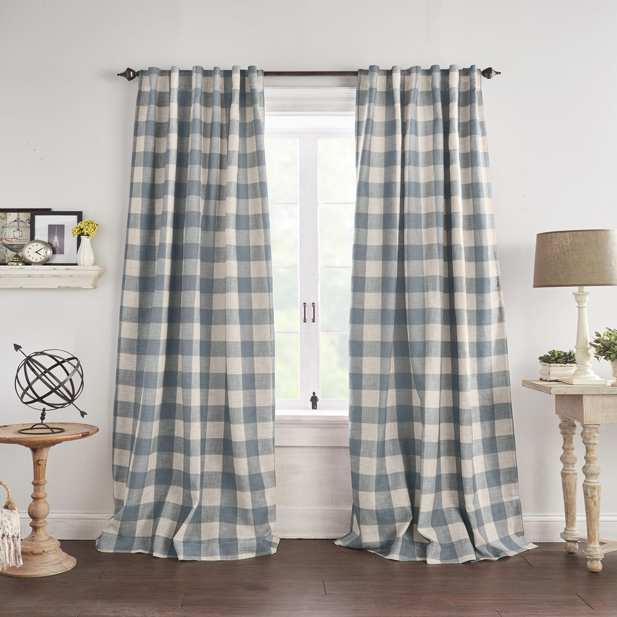 Threadmade Grainger Buffalo Check Blackout Window Curtain, Chambray - 52" W x 84" L