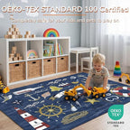 OPPODREAM Nautical Soft Area Rugs 5x7, Washable Dark Blue Rug with Non Slip Backing, 5 x 7 Faux Cashmere Low-Pile 5x7 Carpet