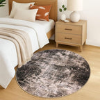 IOHOUZE Round Area Rug 5 Ft Circle Entryway Rugs Round Washable Door Mat Indoor Entrance, Non Slip Circle Front Door Rug, Printed Abstract Faux Wool Floor Carpet for Foyer Porch Sink, Brown/Rust