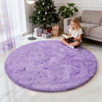 Purple Fluffy Round Area Rugs for Bedroom,3'X3'Shag Circle Small Area Rugs