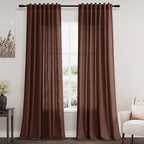 Nanspring Rustic Brown Linen Curtains 108 Inches Long for Living Room Bedroom 2 Panels Set Extra Long Back Tab Curtain Light Filtering Sheer Drapes Floor to Ceiling Curtain for Large Windows 52x108