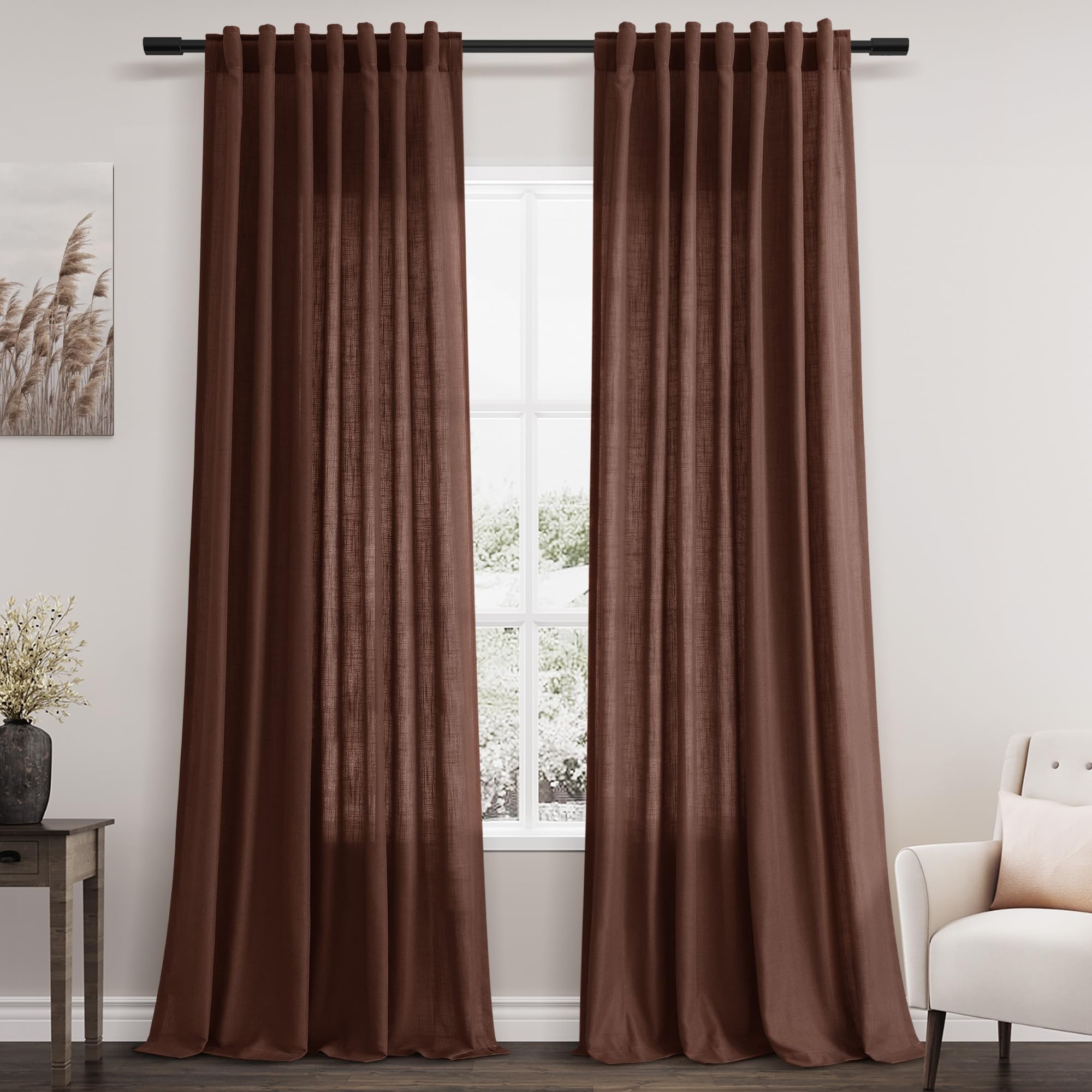 Nanspring Mist Sage Linen Curtains Semi Sheer 96 Inches Long 2 Panels Set for Living Room Back Tab Rod Pocket Light Filtering Drape for Bedroom Modern Farmhouse Coastal Decor Protect Privacy 52x96 — 기타