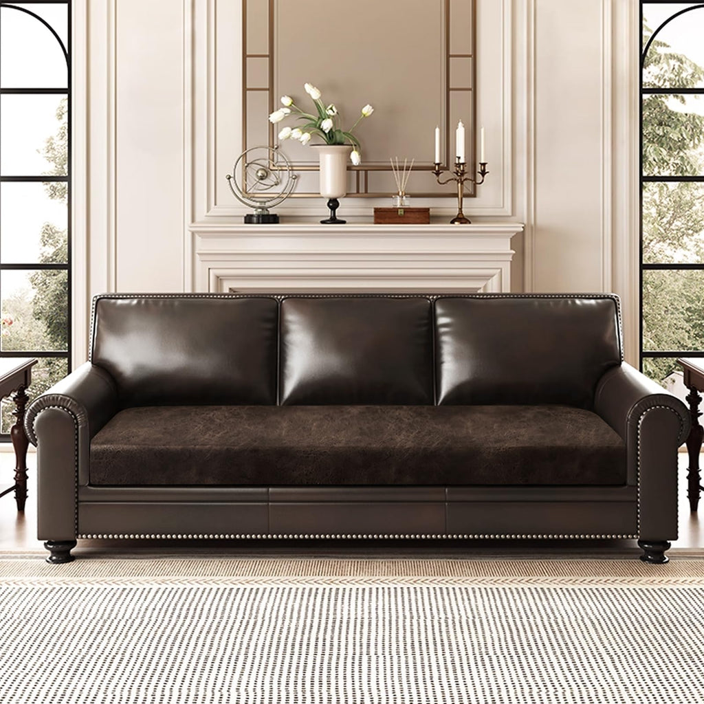 ANARACHON Leather Look Couch Cushion Covers Sofa Seat Slipcovers Sets Couches Furniture Protector for Sectional Armchair Loveseat Pets Kids Stretch (1 Cushion XL Sofa, Brown)
