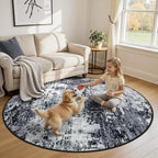 Washable Area Rugs 6ft Non-Slip Modern Abstract Soft for Living Room Entryway Bedroom Nursery, Print Pattern, Black Navy Blue Gray