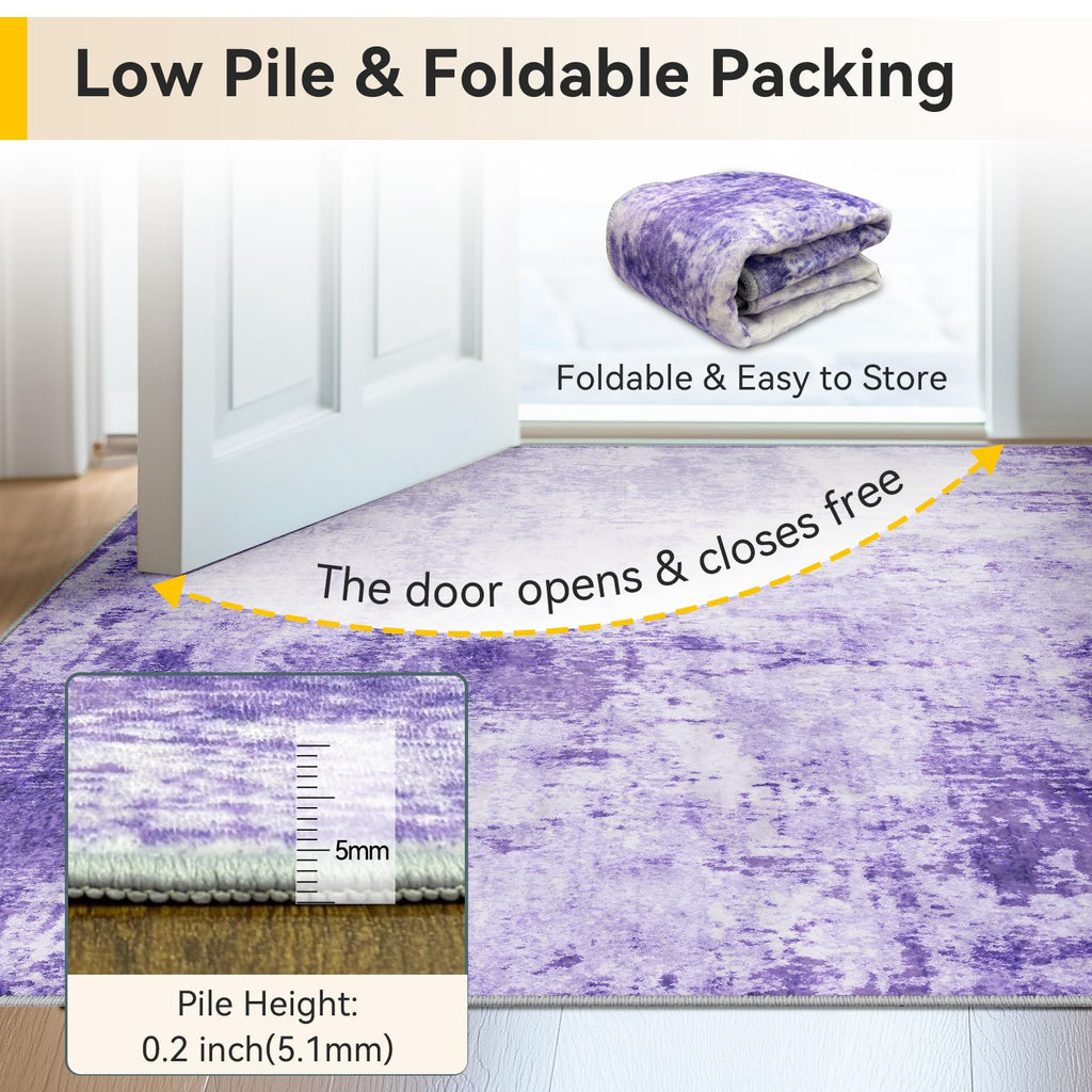 RELEANY Washable 2'x3' Abstract Area Rug for Living Room Purple