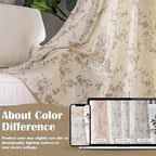 Lazzzy Taupe Vintage Floral Linen Curtains Farmhouse 50W X 84L 2 Panels
