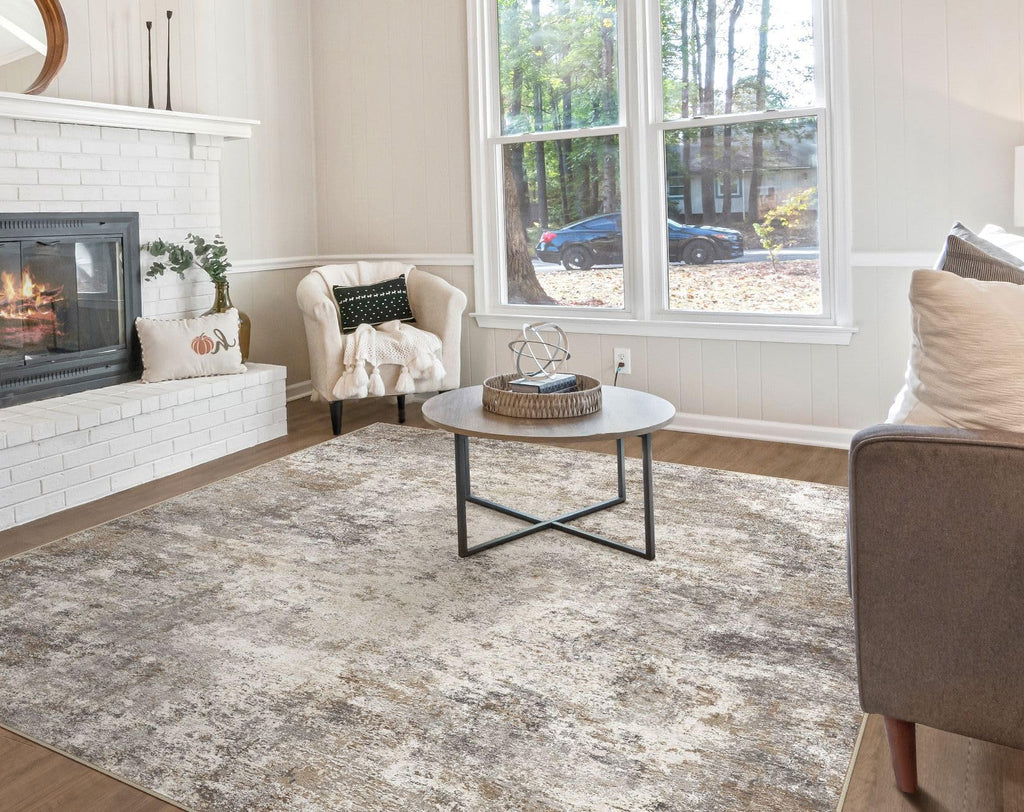 UERMEI Square Area Rugs: Washable 8x8 Neutral Modern Abstract Carpet for Living Room Bedroom - Soft Floor Mat with Non Slip Backing for Kitchen Nursery Dorms Farmhouse Home Decor - Brown Grey